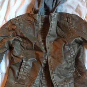 Faux Leather jacket with hood